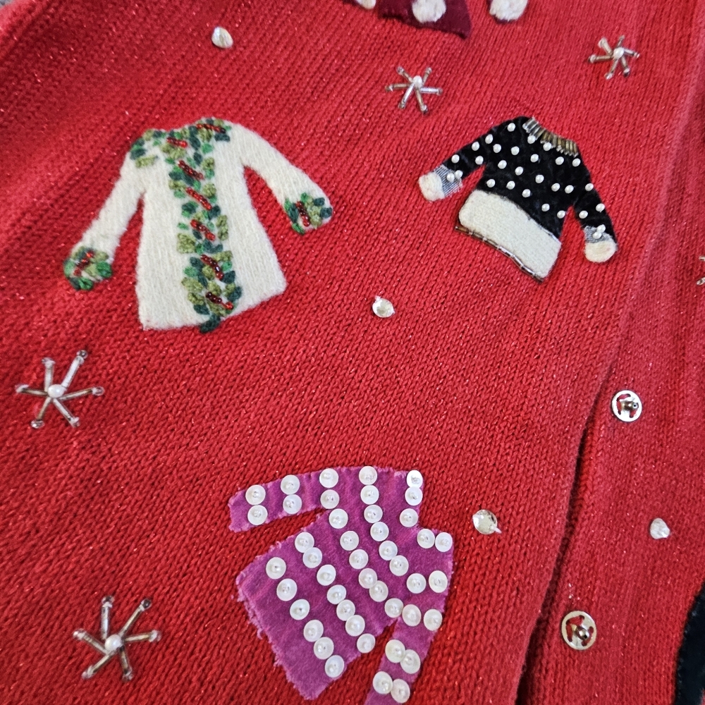 2001 Vintage Susan Bristol Hand Embroidered Ugly Christmas Sweater Cardigan VTG - Picture 9 of 16